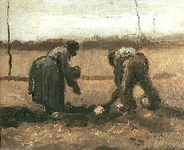 Vincent Van Gogh Peasant and Peasant Woman Planting Potatoes France oil painting art